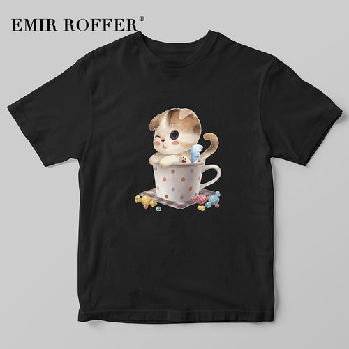 Cartoon Cat Print T-shirt