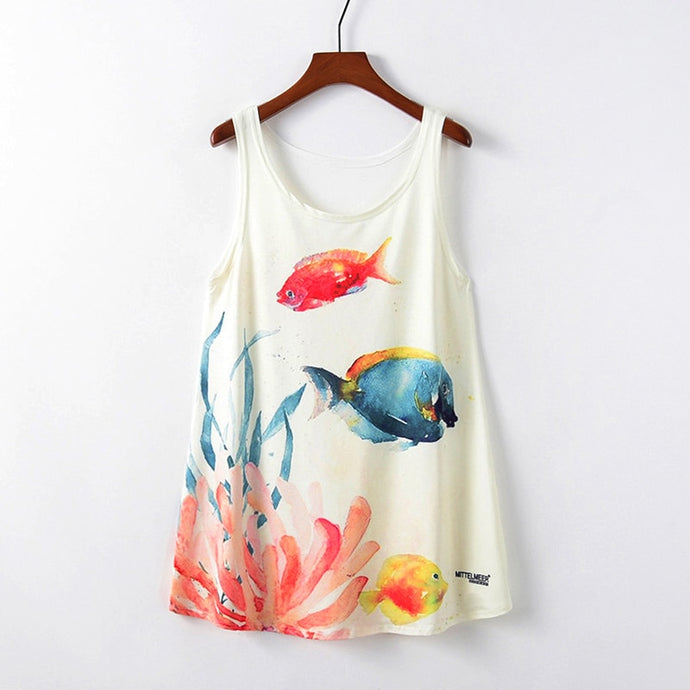 KaiTingu Fashion Women T Shirt Colorful Fish Print